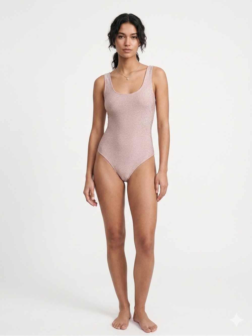 IRIS Sparkly Silver Scoop Neck Tank Bodysuit.